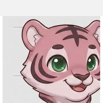 Ember the pink tiger with green eyes, brave and big-hearted